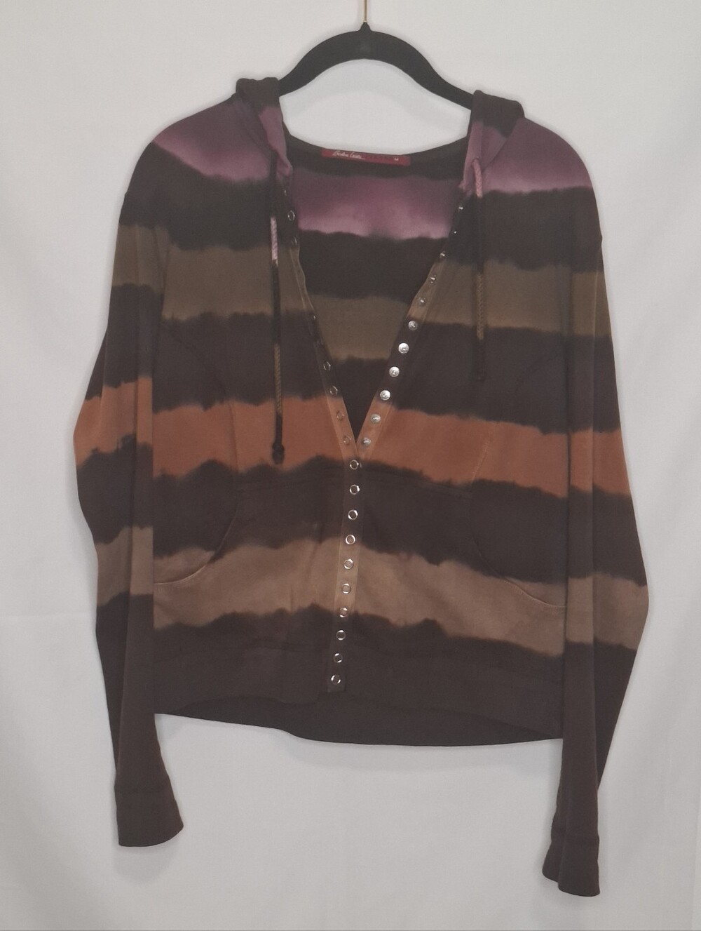 Vintage Y2K BARBARA LESSER  Snap-Front Hoodie 100% Cotton Tie Dye Size Medium